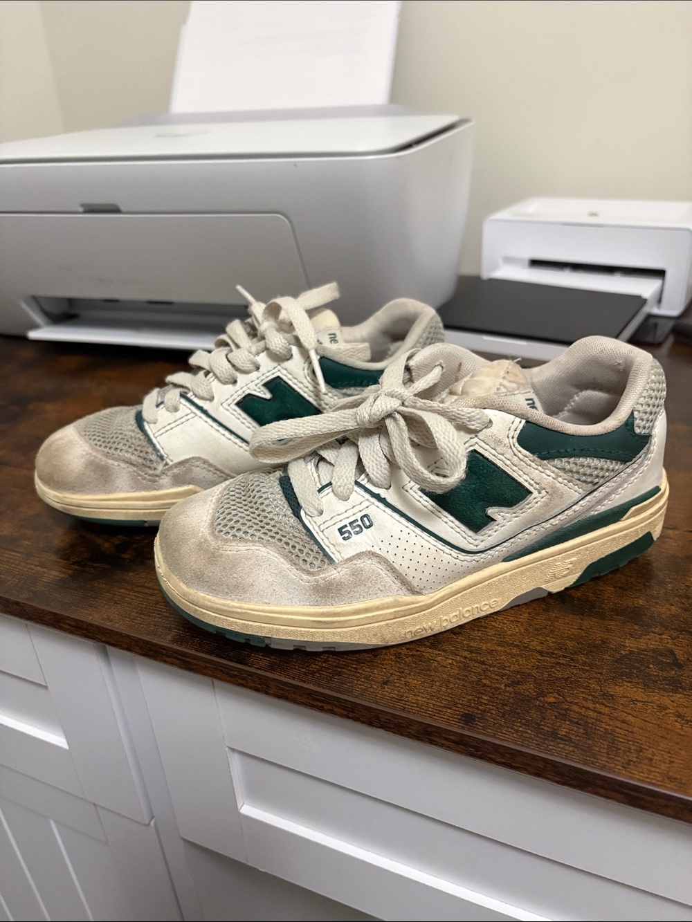 New Balance Kids 550 Cream and Green Sneakers